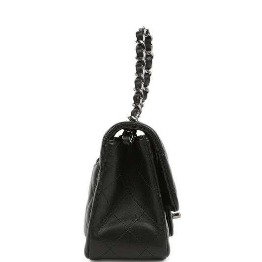 Pre-owned Chanel Mini Classic Square Flap Bag Black Lambskin Ruthenium Hardware