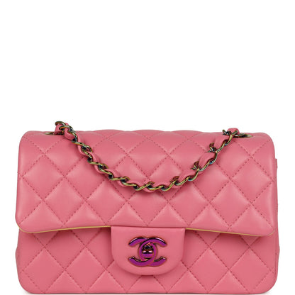 Chanel Mini Classic Rectangular Flap Bag Pink and Yellow Lambskin Iridescent Hardware