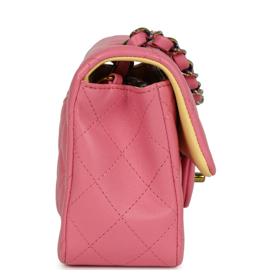 Chanel Mini Classic Rectangular Flap Bag Pink and Yellow Lambskin Iridescent Hardware