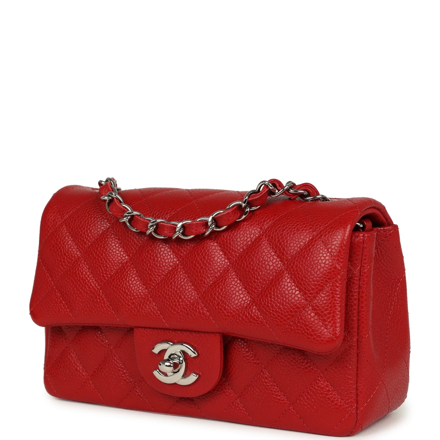 Chanel Mini Rectangular Flap Red Caviar Silver Hardware