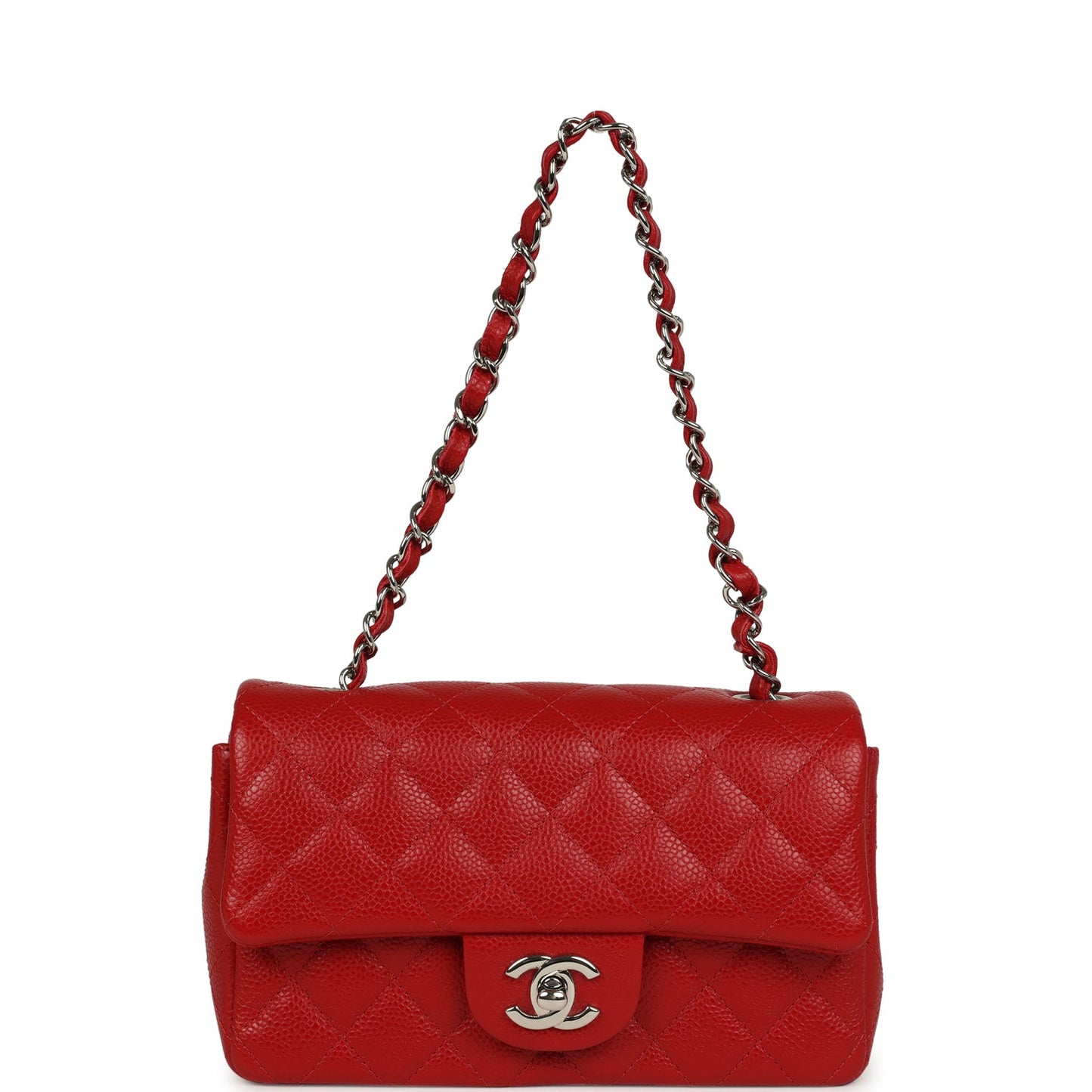 Chanel Mini Rectangular Flap Red Caviar Silver Hardware