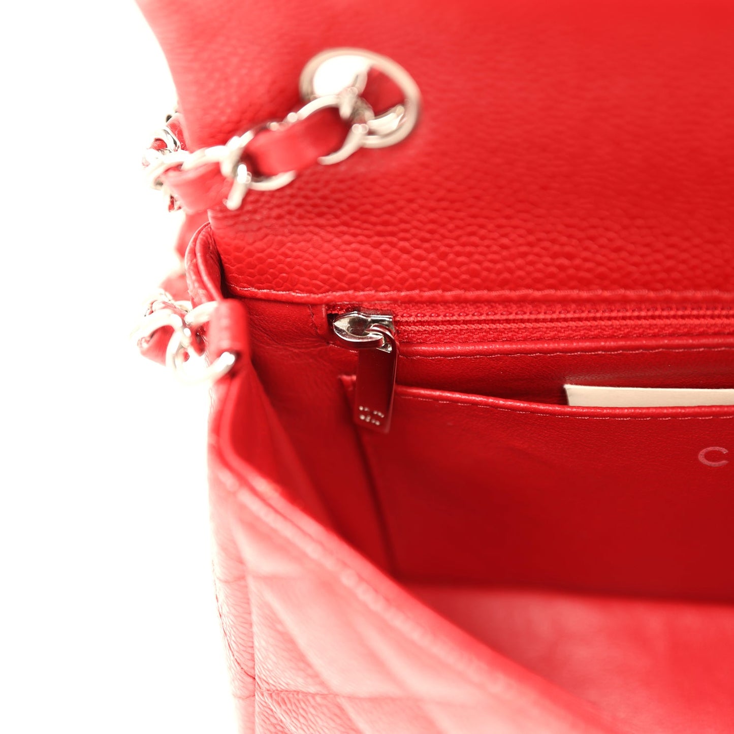 Chanel Mini Rectangular Flap Red Caviar Silver Hardware