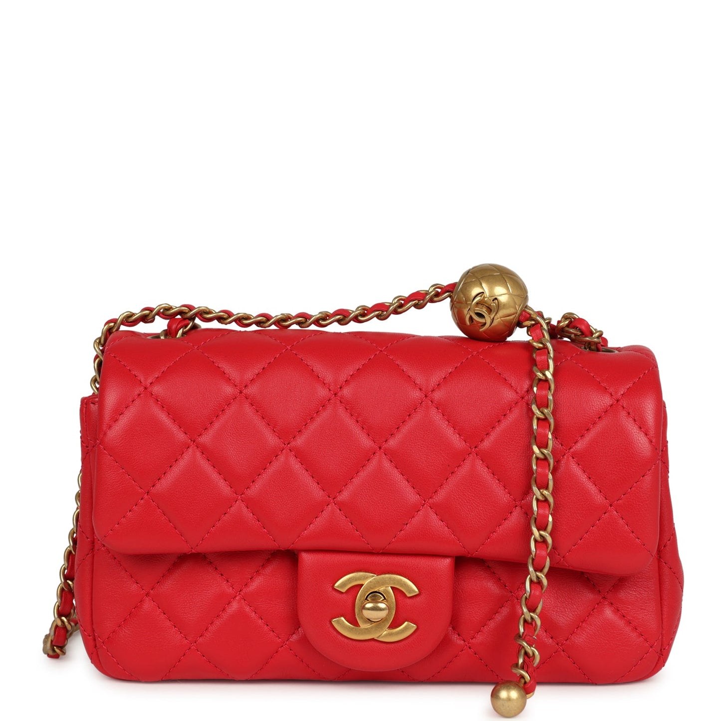 Chanel Mini Pearl Crush Rectangular Flap Bag Red Lambskin Brushed Gold Hardware