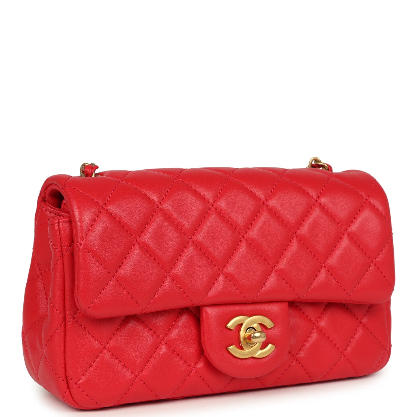 Chanel Mini Pearl Crush Rectangular Flap Bag Red Lambskin Brushed Gold Hardware