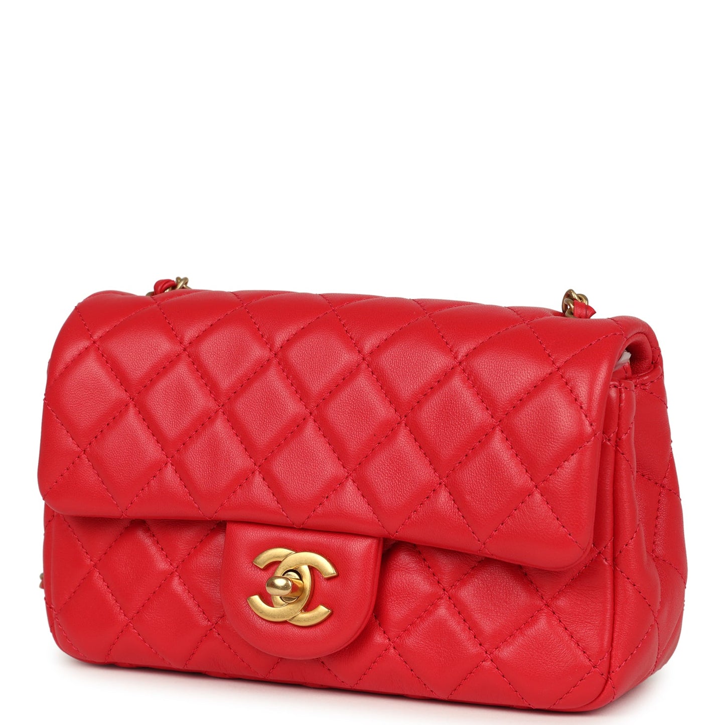 Chanel Mini Pearl Crush Rectangular Flap Bag Red Lambskin Brushed Gold Hardware