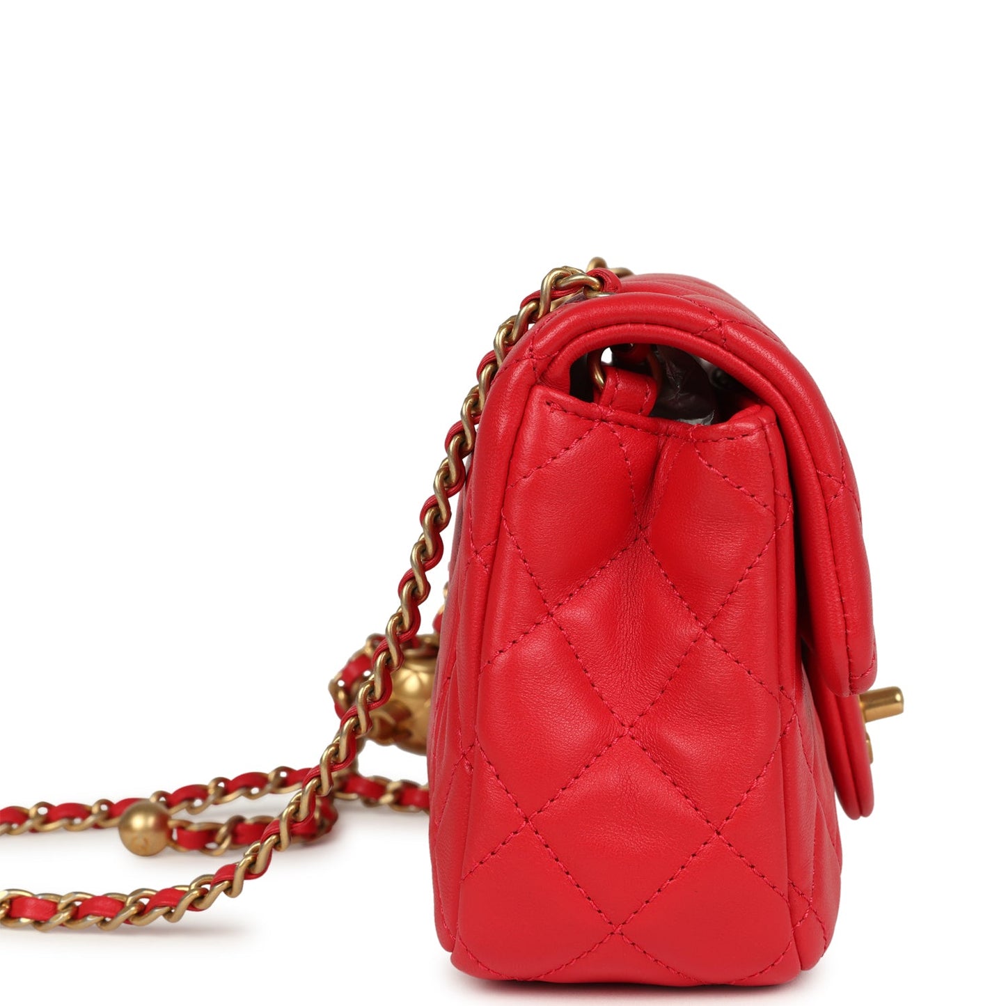 Chanel Mini Pearl Crush Rectangular Flap Bag Red Lambskin Brushed Gold Hardware