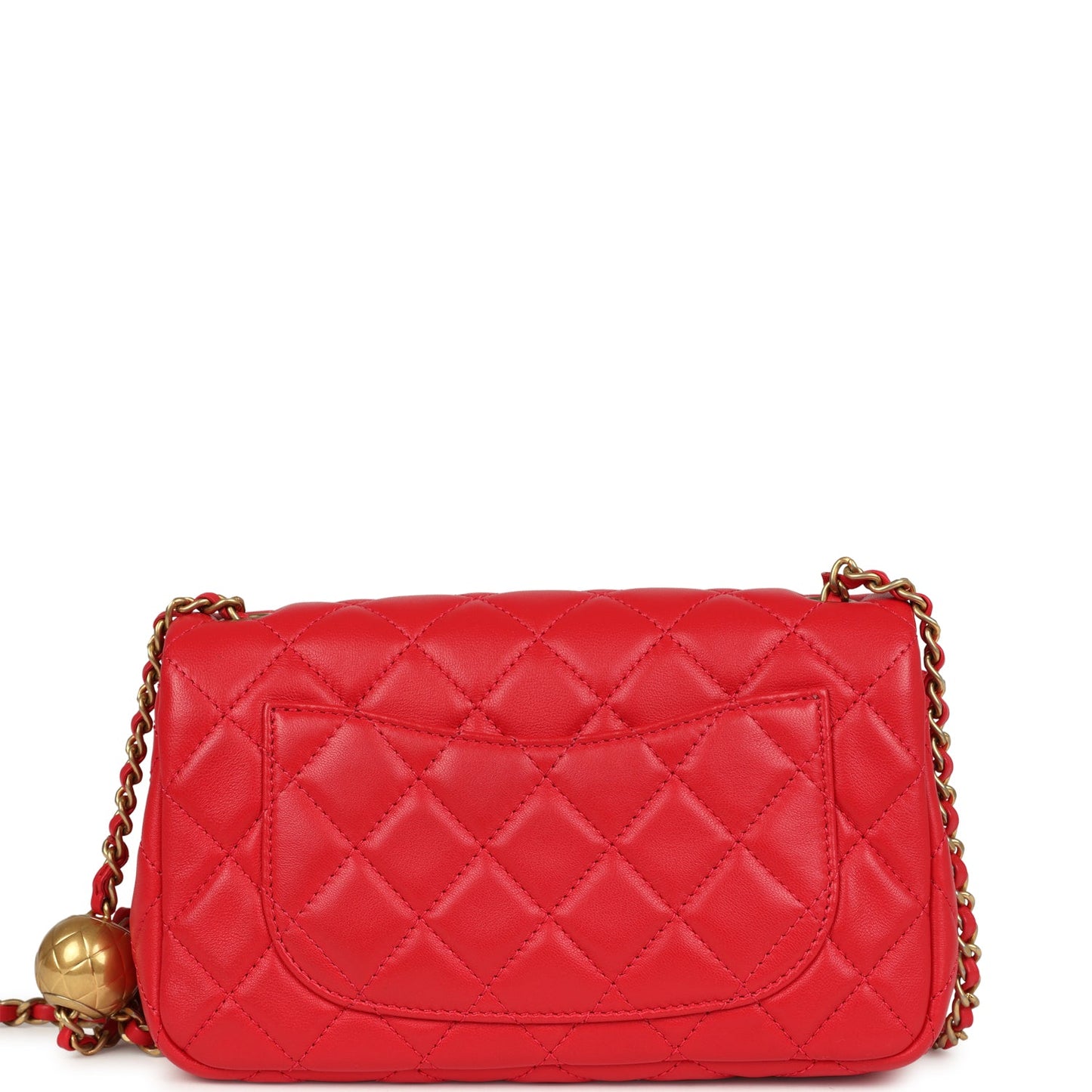 Chanel Mini Pearl Crush Rectangular Flap Bag Red Lambskin Brushed Gold Hardware