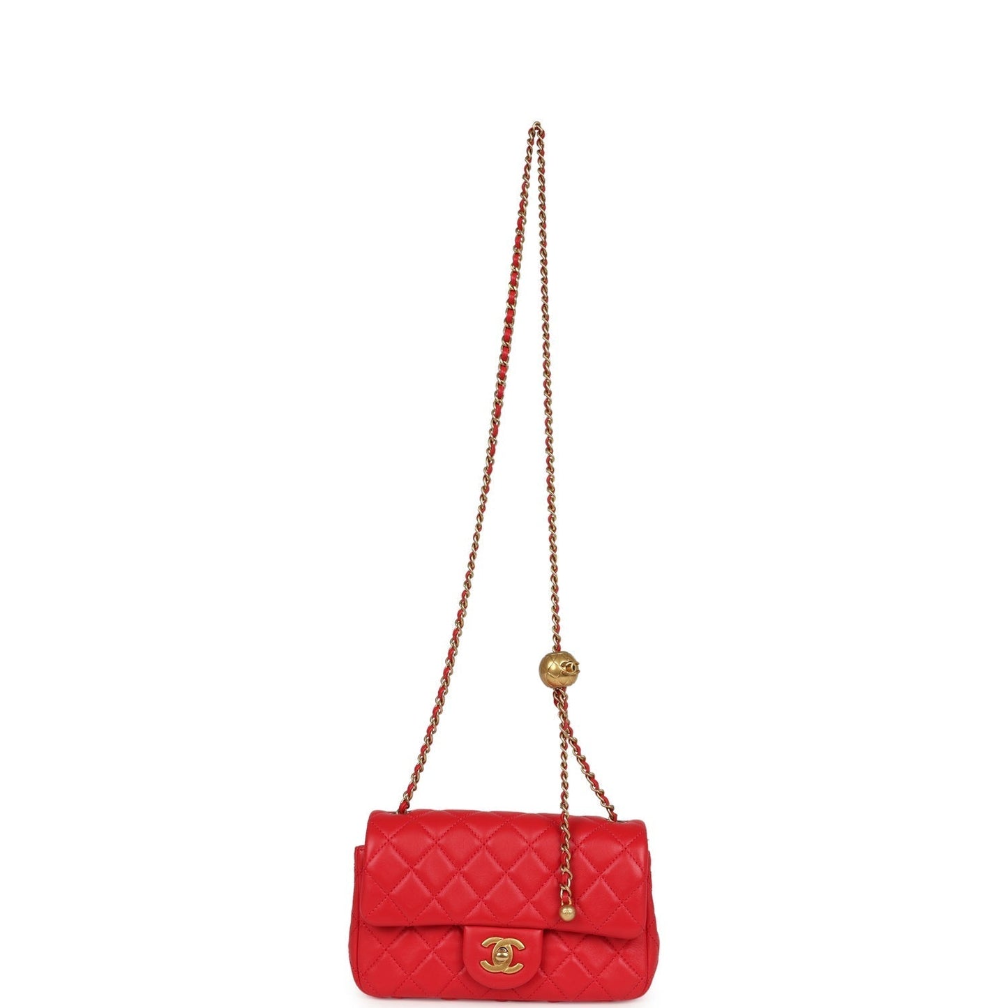 Chanel Mini Pearl Crush Rectangular Flap Bag Red Lambskin Brushed Gold Hardware
