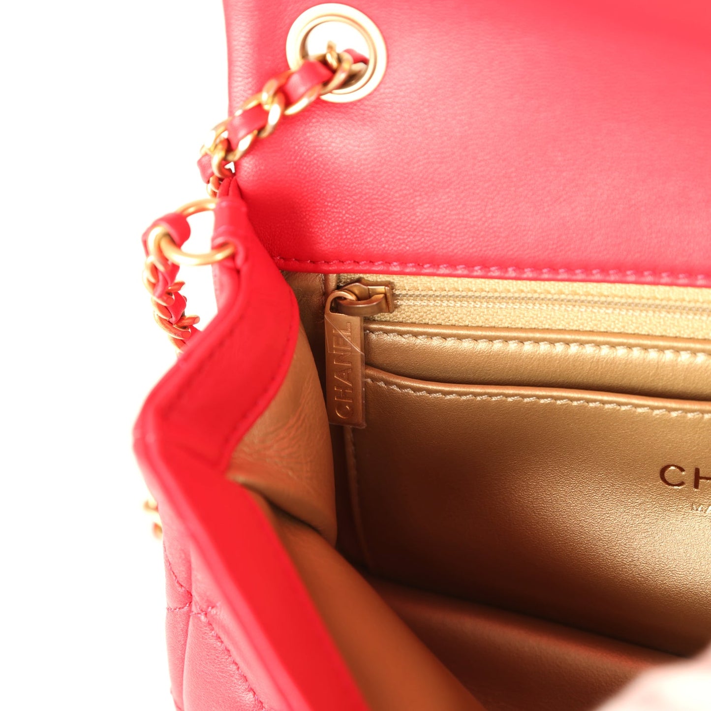 Chanel Mini Pearl Crush Rectangular Flap Bag Red Lambskin Brushed Gold Hardware