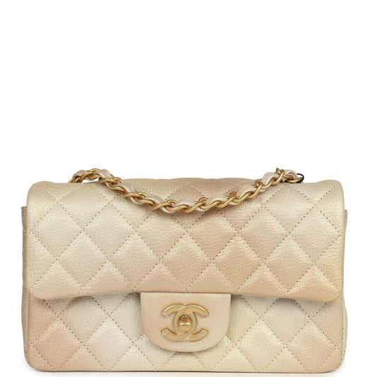 Chanel Mini Rectangular Flap Bag Gold Ombre Chevre Calfskin Antique Gold Hardware