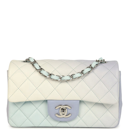 Chanel Mini Classic Rectangular Flap Bag Ombre Purple Iridescent Lambskin Silver Hardware