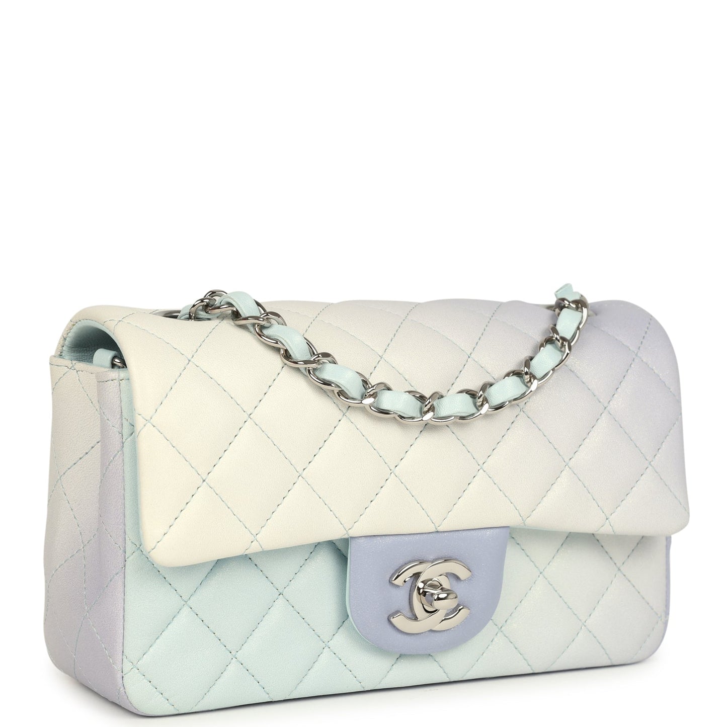 Chanel Mini Classic Rectangular Flap Bag Ombre Purple Iridescent Lambskin Silver Hardware