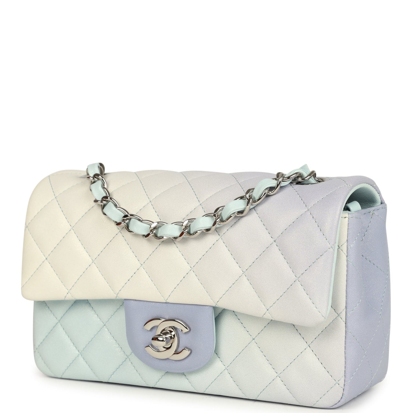 Chanel Mini Classic Rectangular Flap Bag Ombre Purple Iridescent Lambskin Silver Hardware