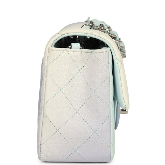 Chanel Mini Classic Rectangular Flap Bag Ombre Purple Iridescent Lambskin Silver Hardware