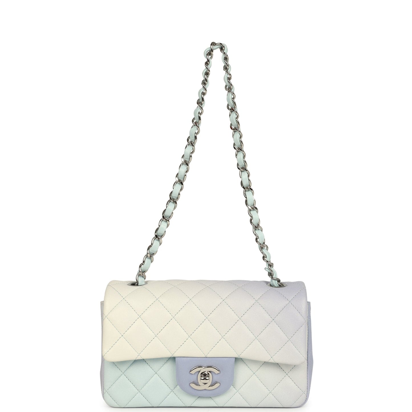 Chanel Mini Classic Rectangular Flap Bag Ombre Purple Iridescent Lambskin Silver Hardware