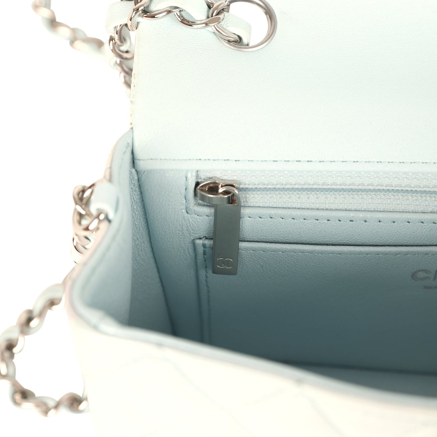 Chanel Mini Classic Rectangular Flap Bag Ombre Purple Iridescent Lambskin Silver Hardware