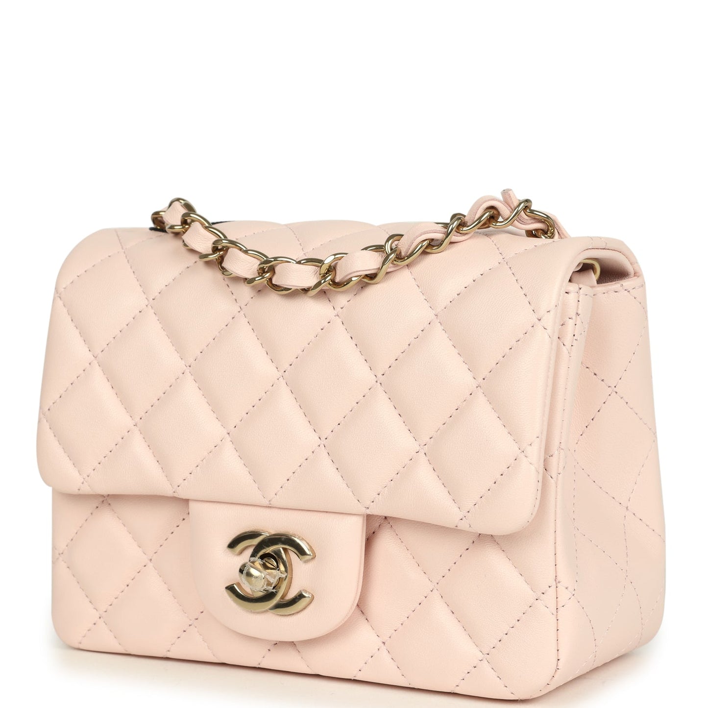 Chanel Mini Classic Square Flap Bag Light Pink Lambskin Light Gold Hardware