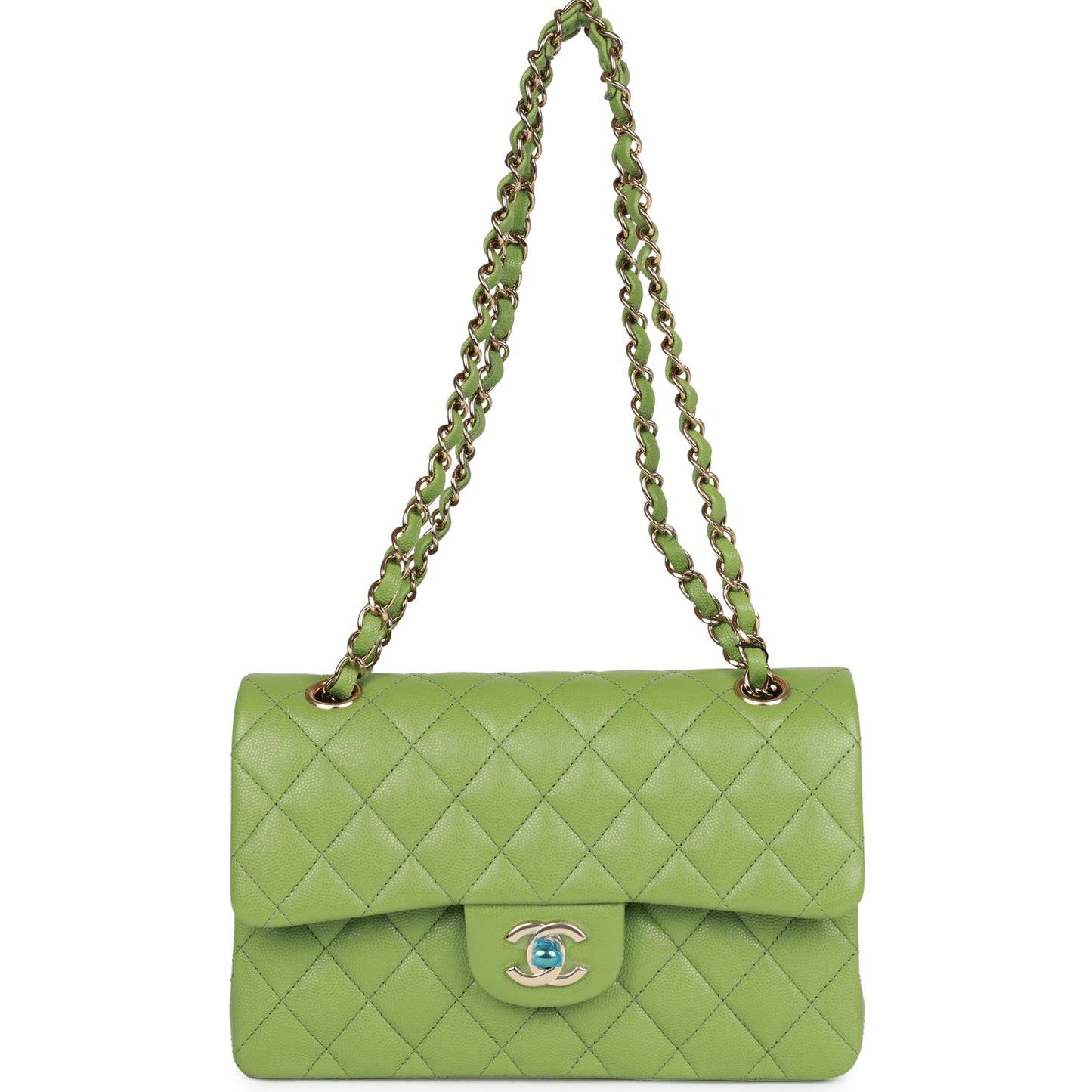 Chanel bag Small Classic Double Flap Green Caviar Light Gold Hardware