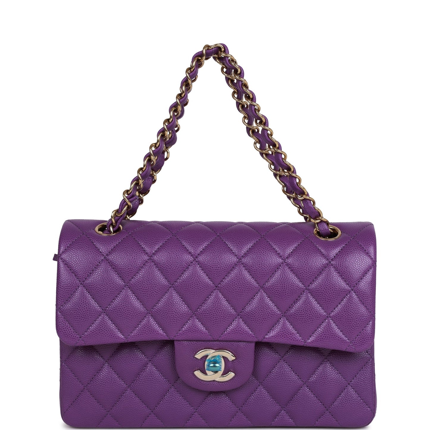Chanel bag Small Classic Double Flap Purple Caviar Light Gold Hardware