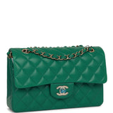 Chanel bag Small Classic Double Flap Bag Green Lambskin Light Gold Hardware