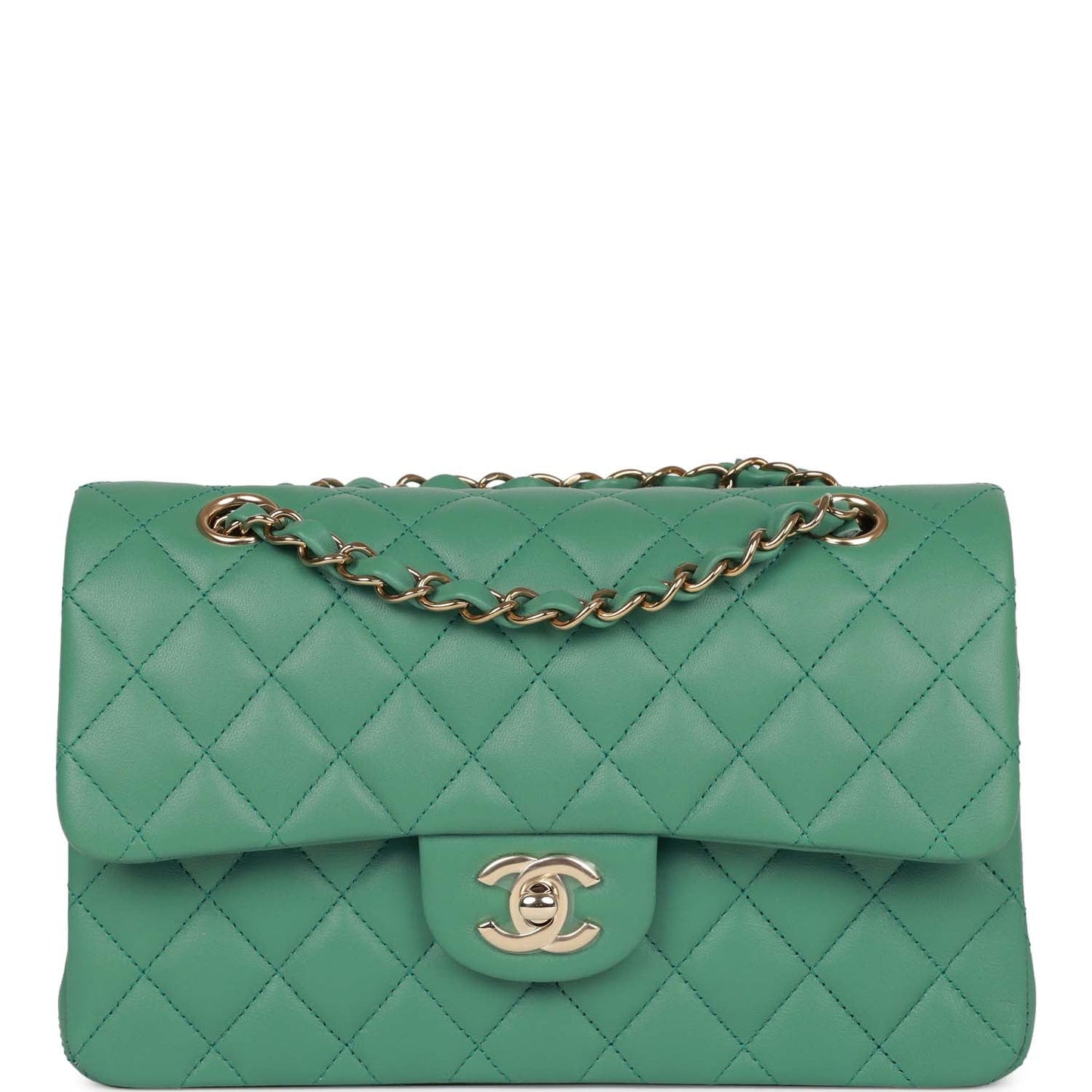 Chanel bagSmall Classic Double Flap Bag Green Lambskin Light Gold Hardware