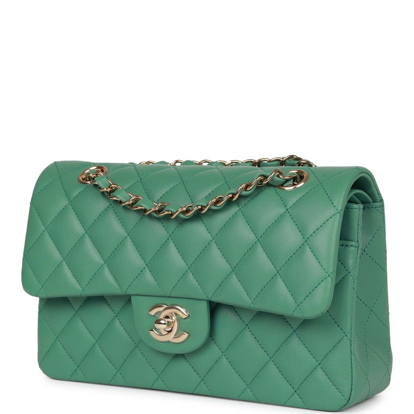 Chanel bagSmall Classic Double Flap Bag Green Lambskin Light Gold Hardware