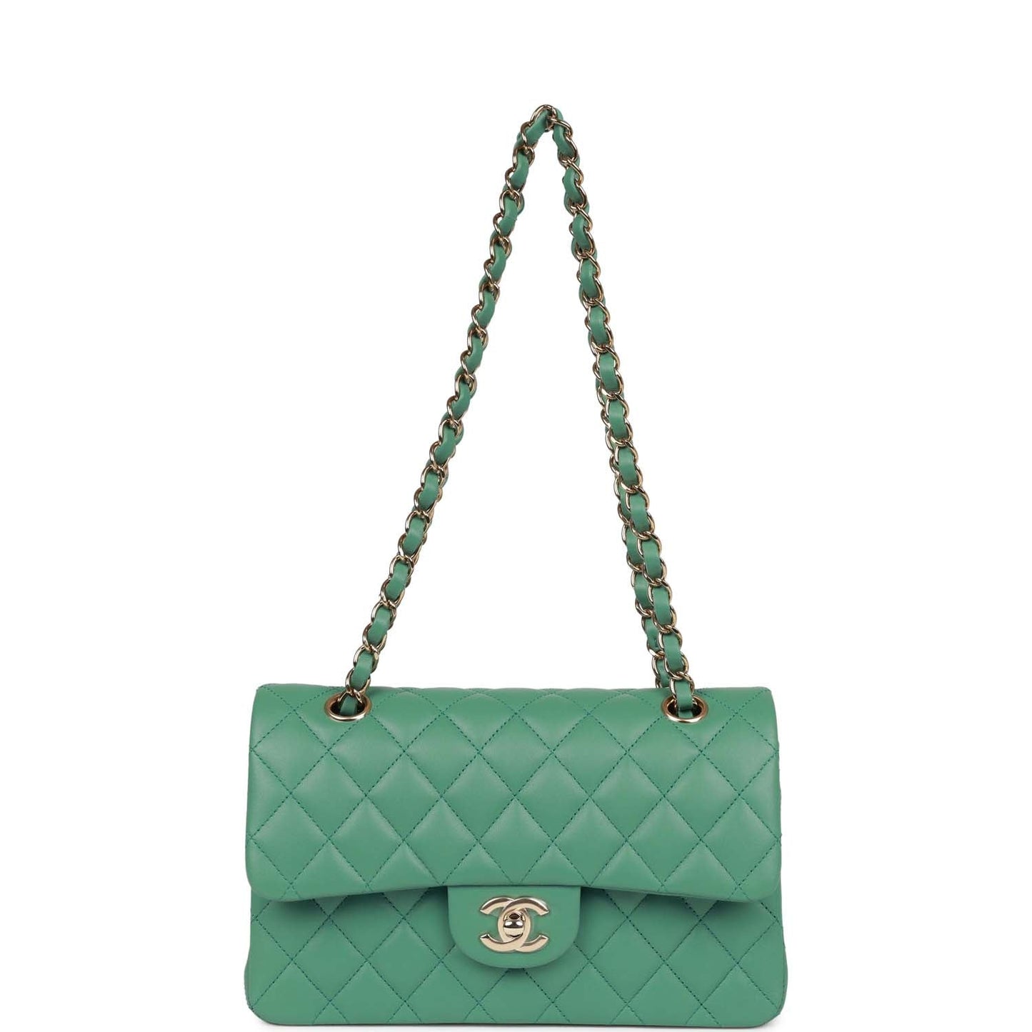 Chanel bagSmall Classic Double Flap Bag Green Lambskin Light Gold Hardware