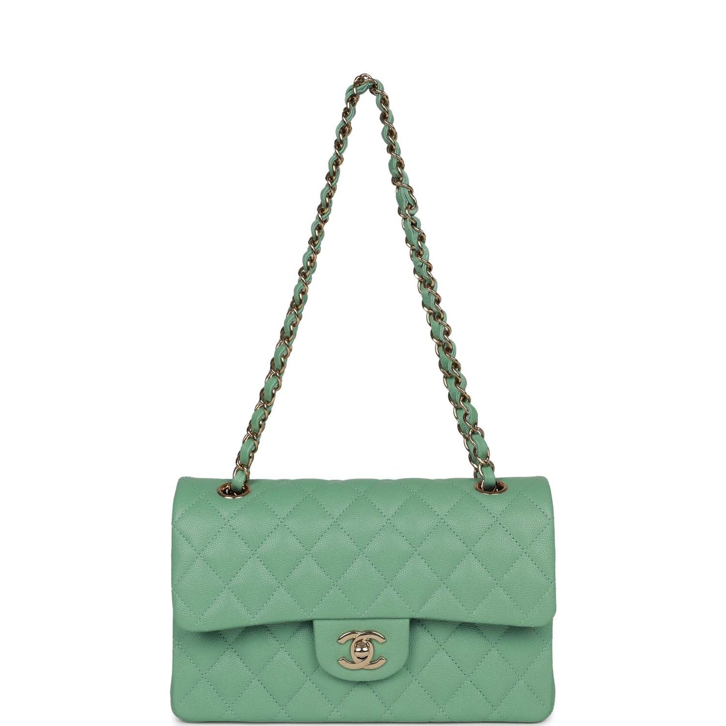 Chanel bagSmall Classic Double Flap Green Caviar Light Gold Hardware