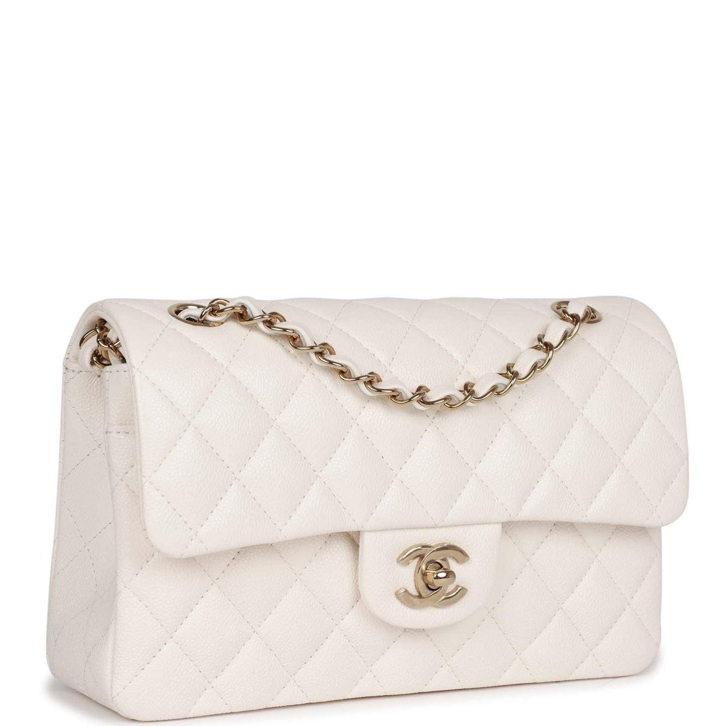 Chanel bag Small Classic Double Flap Bag White Caviar Light Gold Hardware