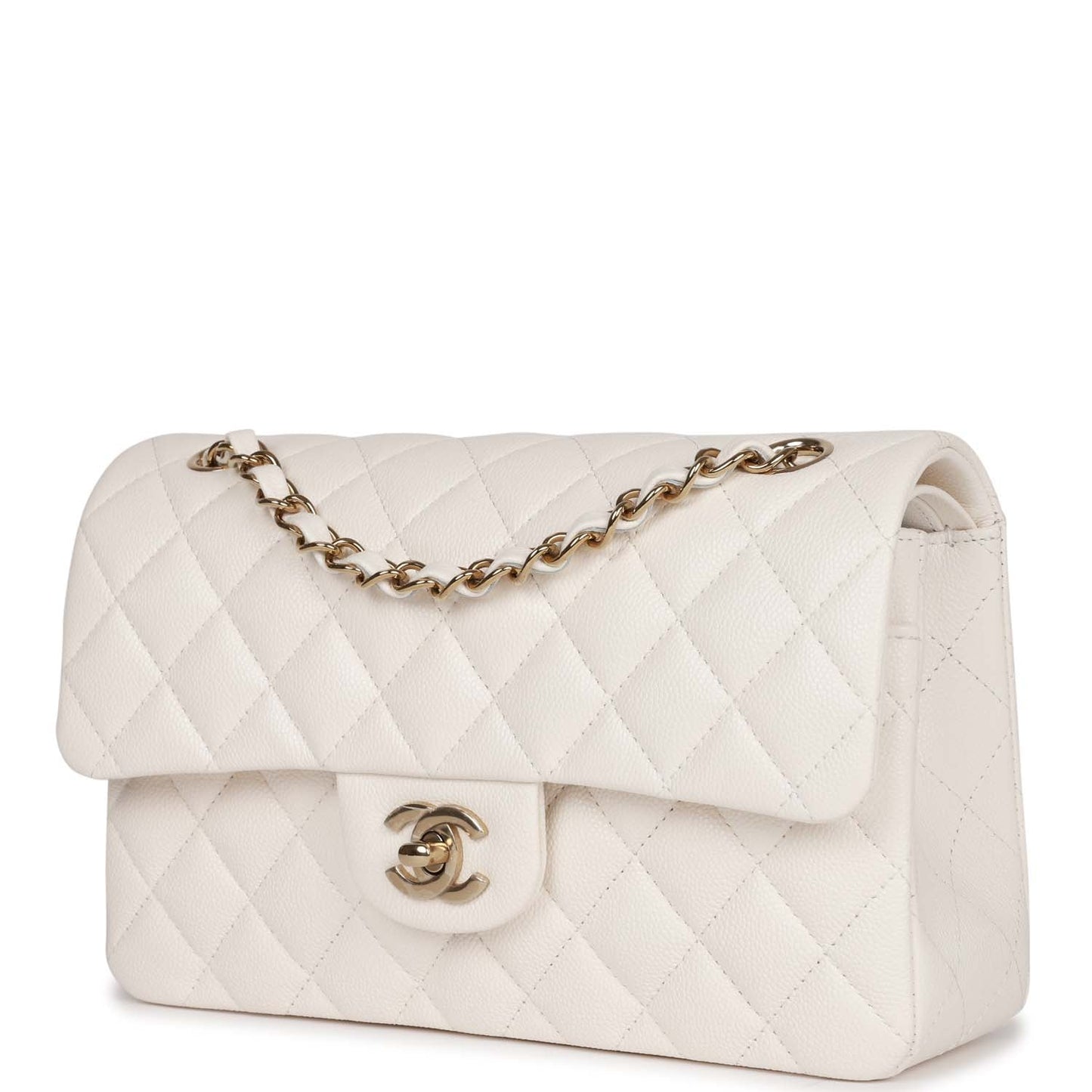 Chanel bag Small Classic Double Flap Bag White Caviar Light Gold Hardware
