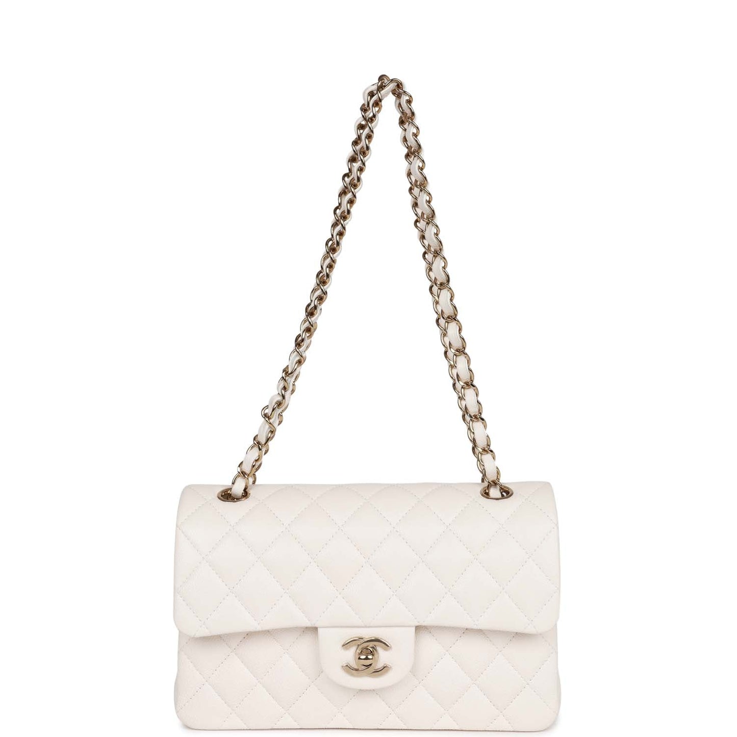 Chanel bag Small Classic Double Flap Bag White Caviar Light Gold Hardware