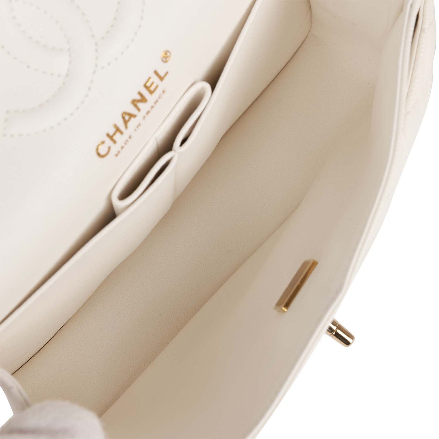 Chanel bag Small Classic Double Flap Bag White Caviar Light Gold Hardware