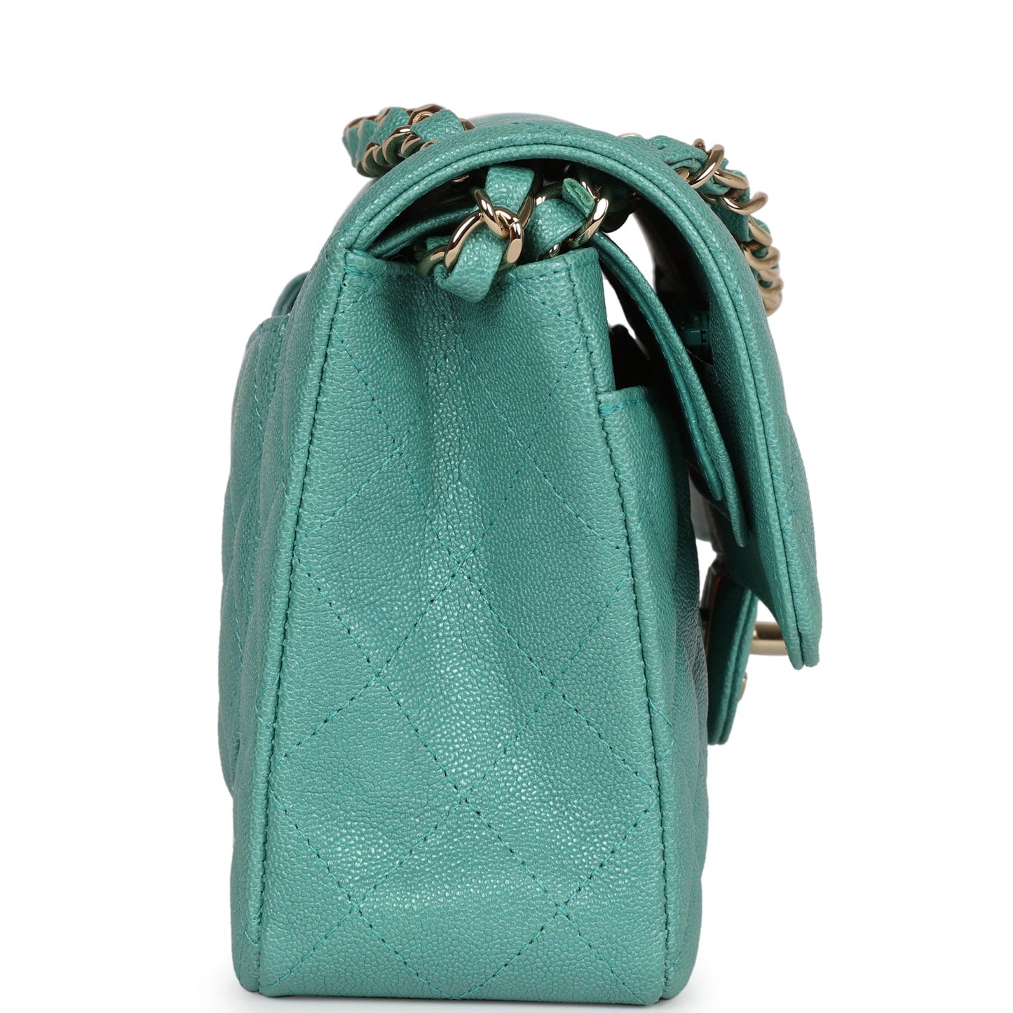 Chanel bag Small Classic Double Flap Turquoise Iridescent Caviar Light Gold Hardware