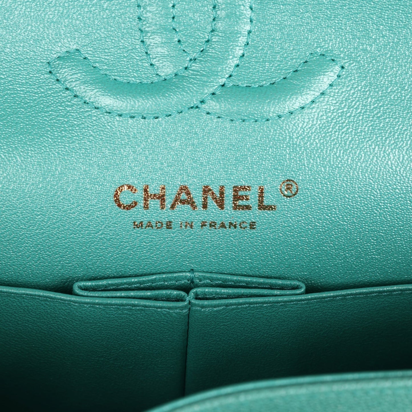 Chanel bag Small Classic Double Flap Turquoise Iridescent Caviar Light Gold Hardware