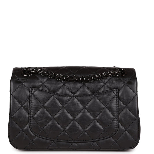Chanel Mini Reissue 224 2.55 Flap So Black Aged Calfskin Black Hardware