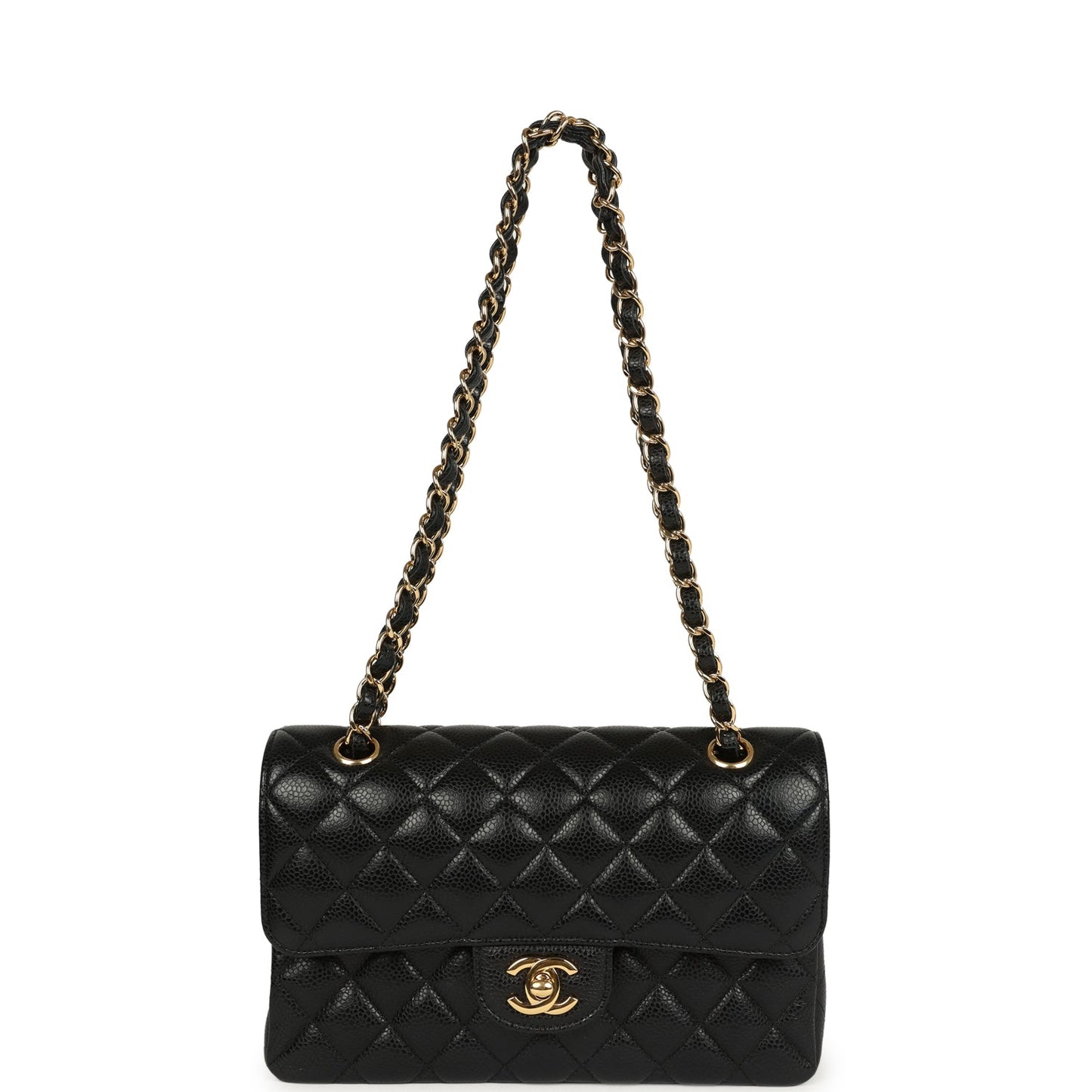Pre-owned Chanel Small Classic Double Flap Bag Black Caviar Gold Hardware