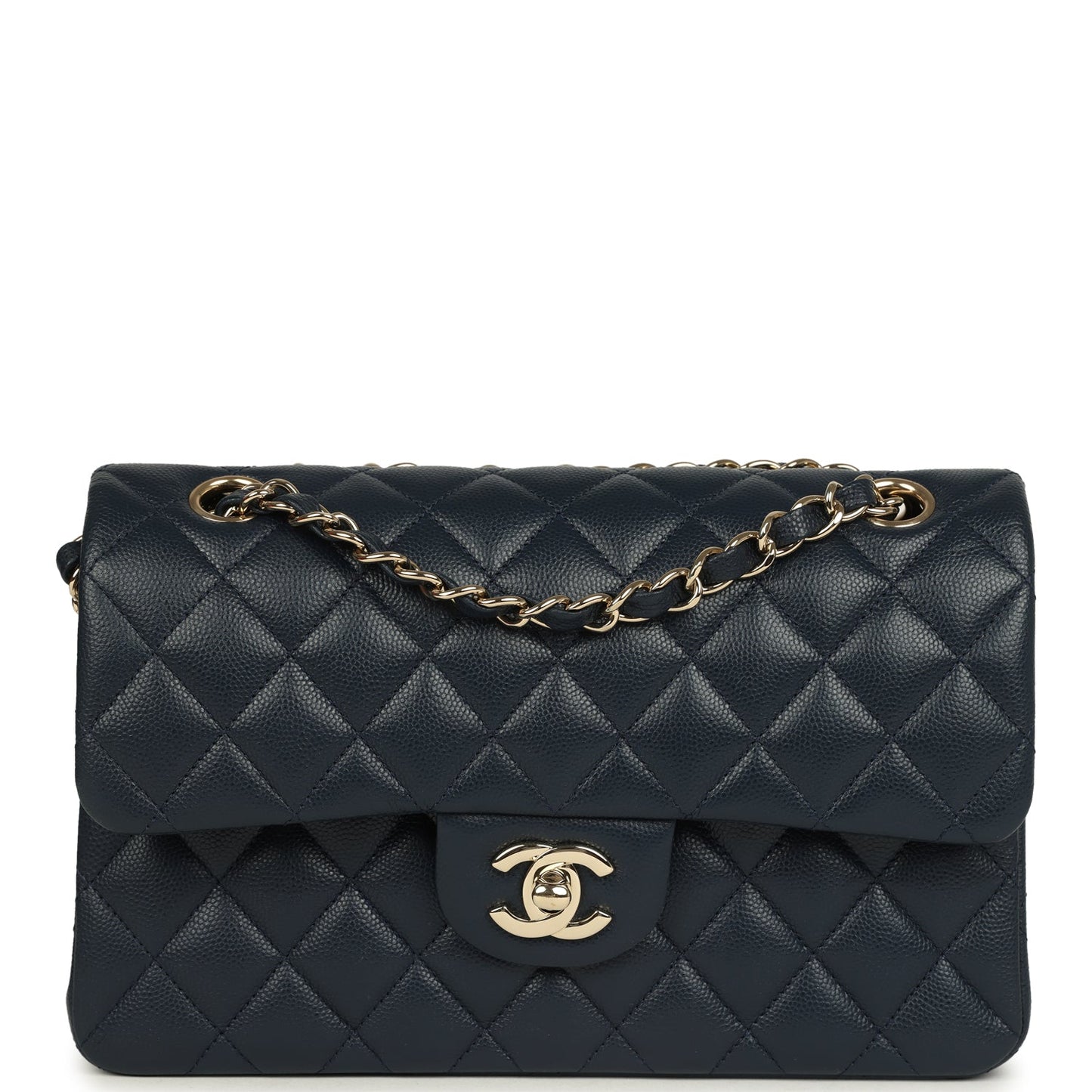 Chanel Small Classic Double Flap Bag Dark Blue Caviar Light Gold Hardware