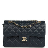 Chanel Small Classic Double Flap Bag Dark Blue Caviar Light Gold Hardware