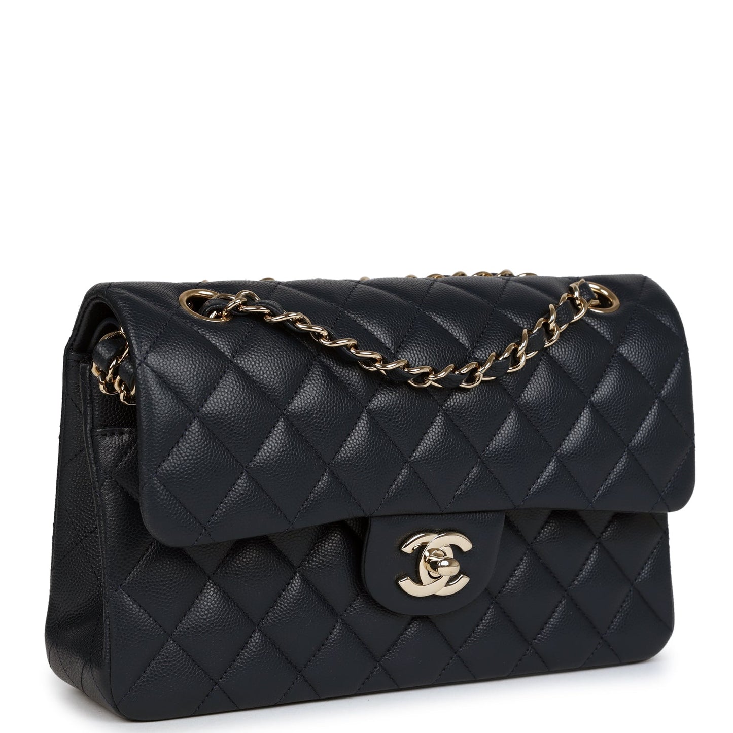 Chanel Small Classic Double Flap Bag Dark Blue Caviar Light Gold Hardware