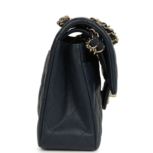 Chanel Small Classic Double Flap Bag Dark Blue Caviar Light Gold Hardware