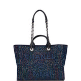 Chanel Large Deauville Shopping Bag Blue Sequin Boucle Silver Hardware