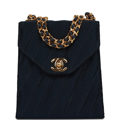 Chanel Mini Flap Bag Dark Blue Satin Gold Hardware