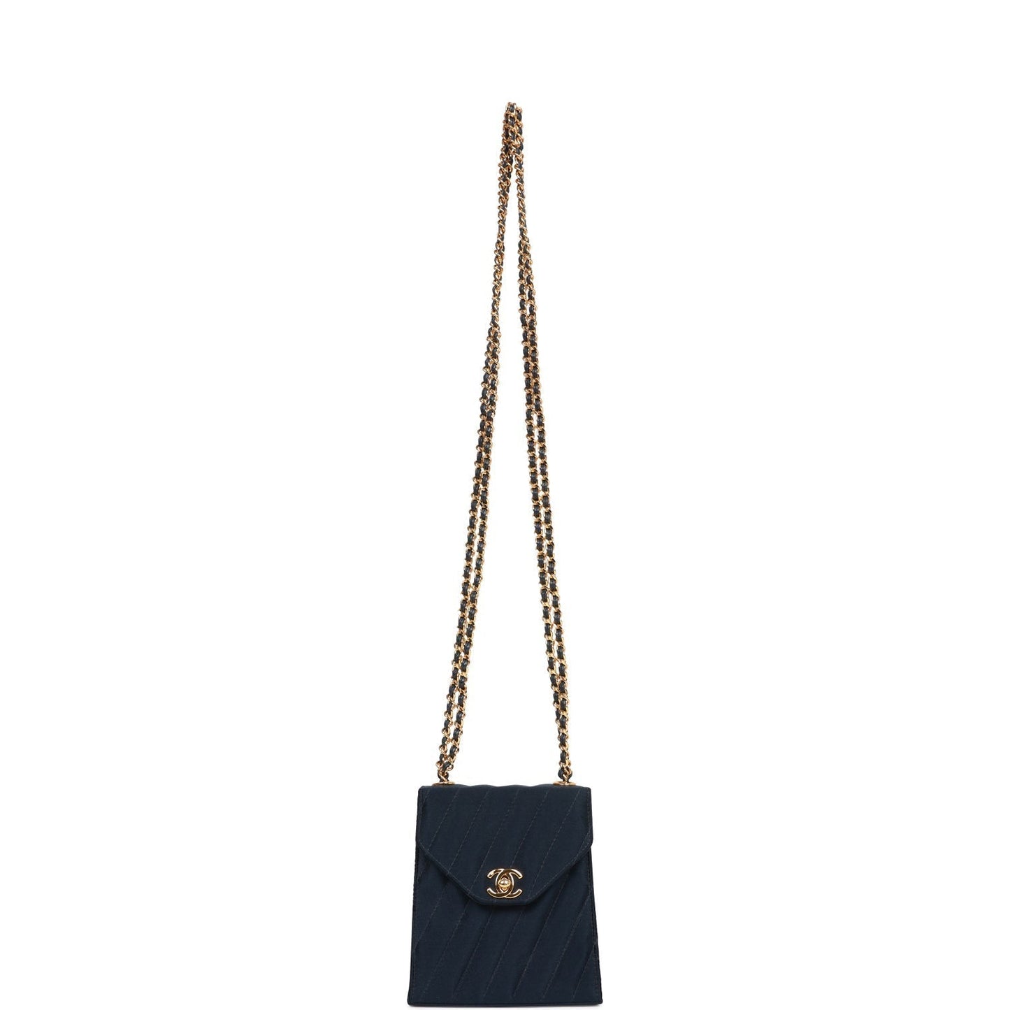 Chanel Mini Flap Bag Dark Blue Satin Gold Hardware