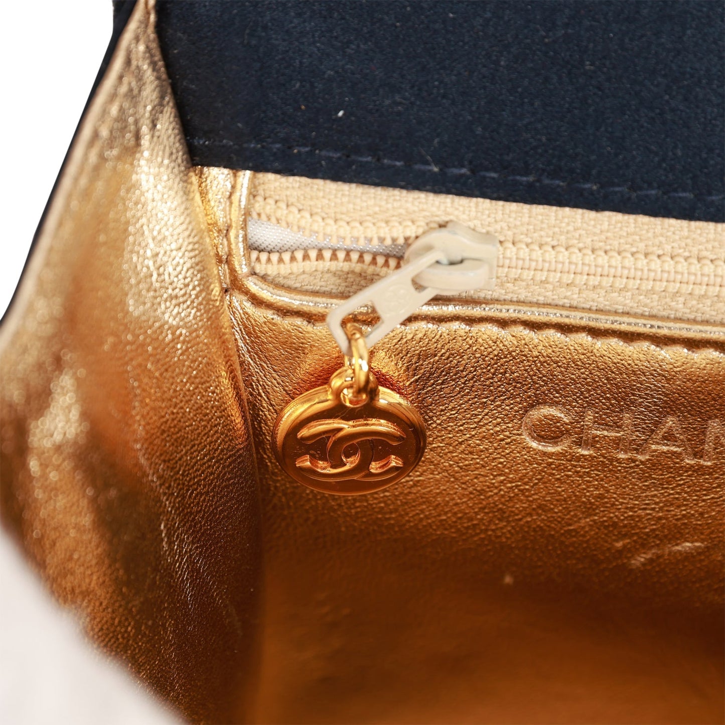Chanel Mini Flap Bag Dark Blue Satin Gold Hardware