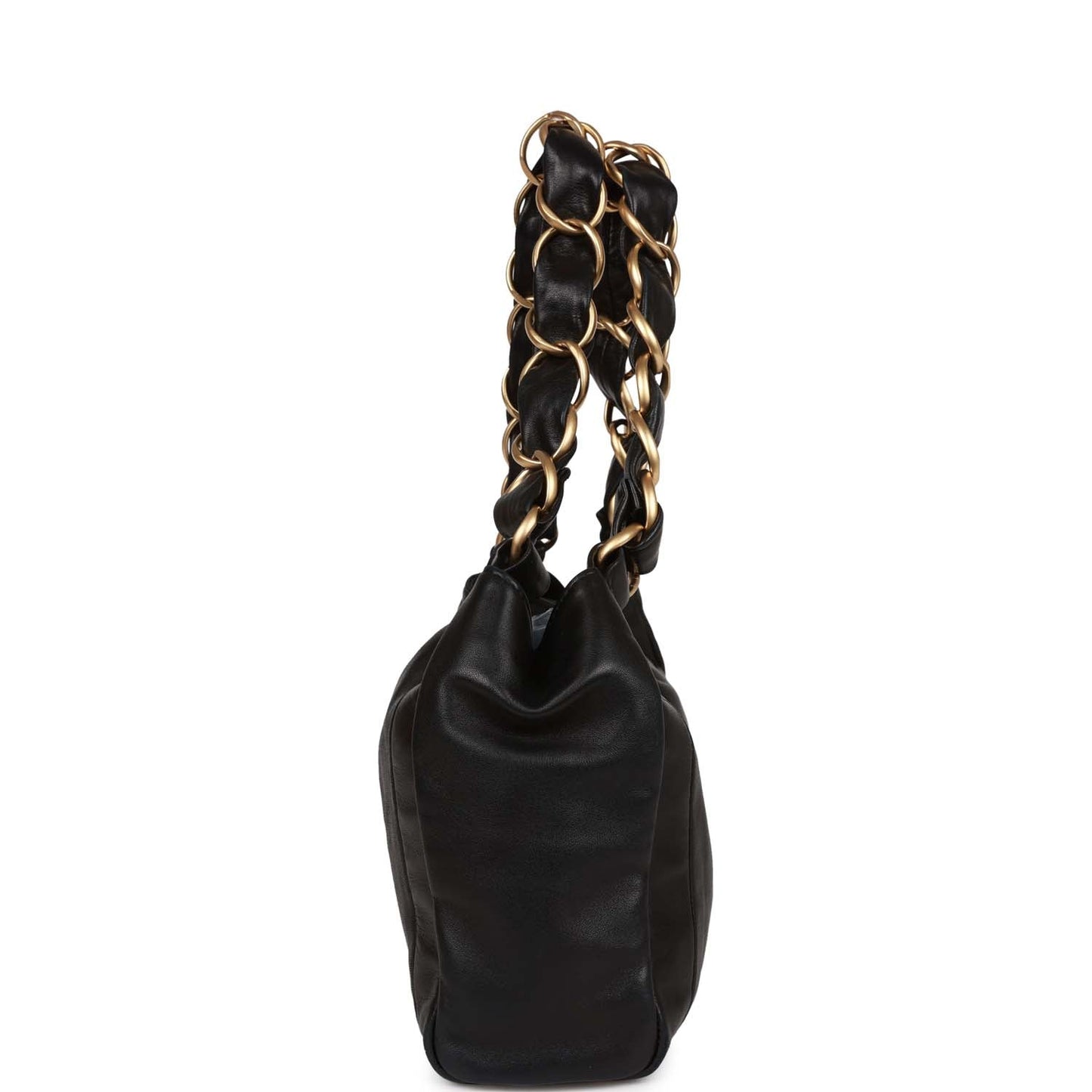 Chanel "Olsen" Hobo Shoulder Bag Black Lambskin Brushed Gold Hardware