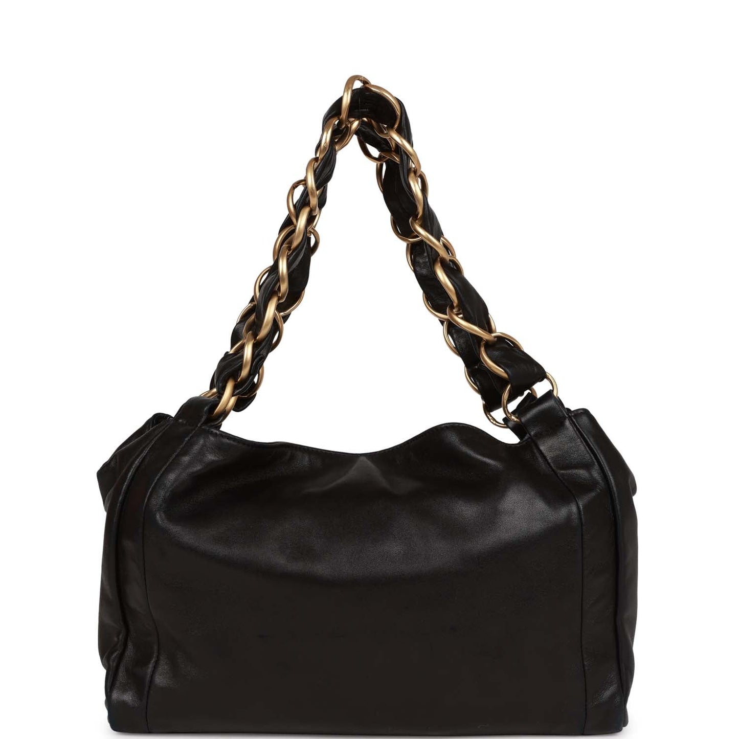 Chanel "Olsen" Hobo Shoulder Bag Black Lambskin Brushed Gold Hardware