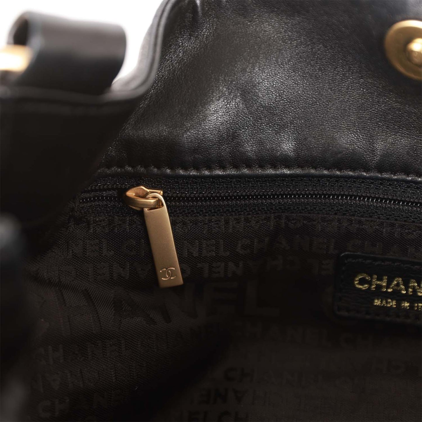 Chanel "Olsen" Hobo Shoulder Bag Black Lambskin Brushed Gold Hardware