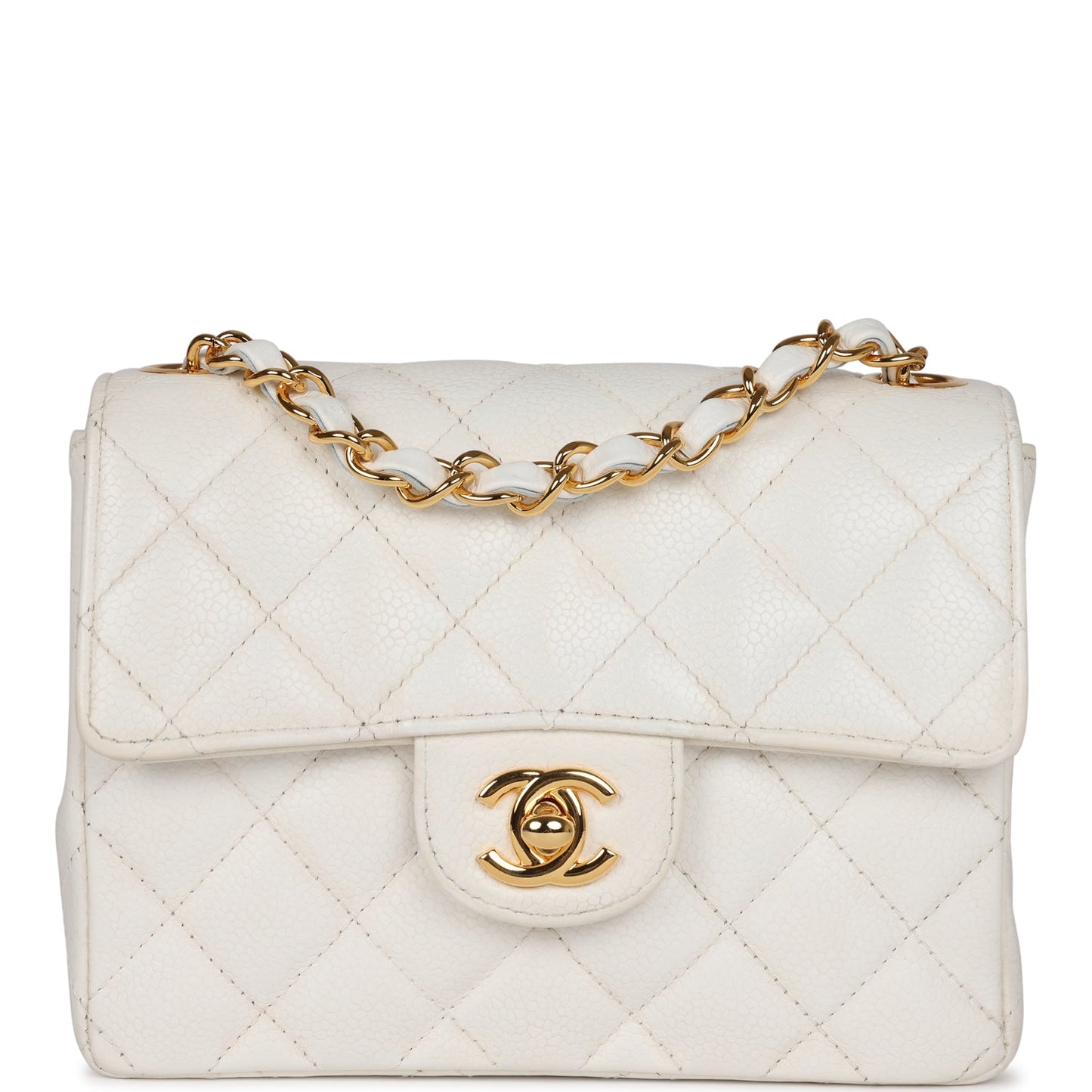 Chanel   Mini Square Flap White Caviar Gold Hardware
