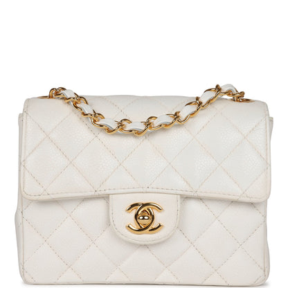Chanel   Mini Square Flap White Caviar Gold Hardware