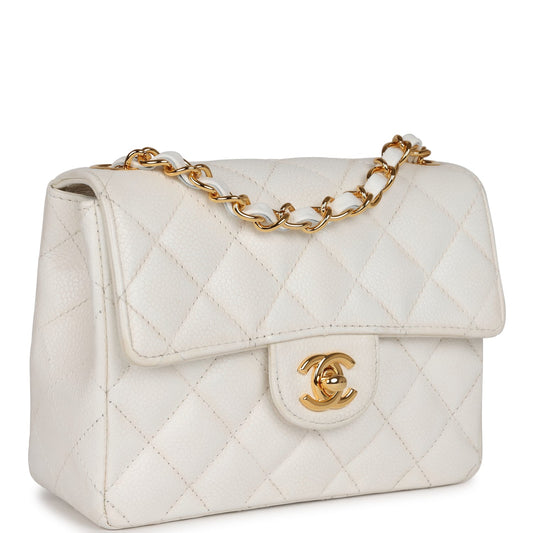 Chanel   Mini Square Flap White Caviar Gold Hardware